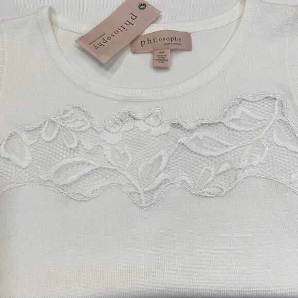 NWT $58 Philosophy White Knit Peekaboo Lace Detail Sleeveless Top Women’s Size S - Picture 9 of 11